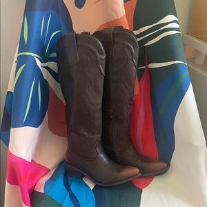 New extra Tall Brown Knee-High faux Leather Boots cowgirl cowboy western
